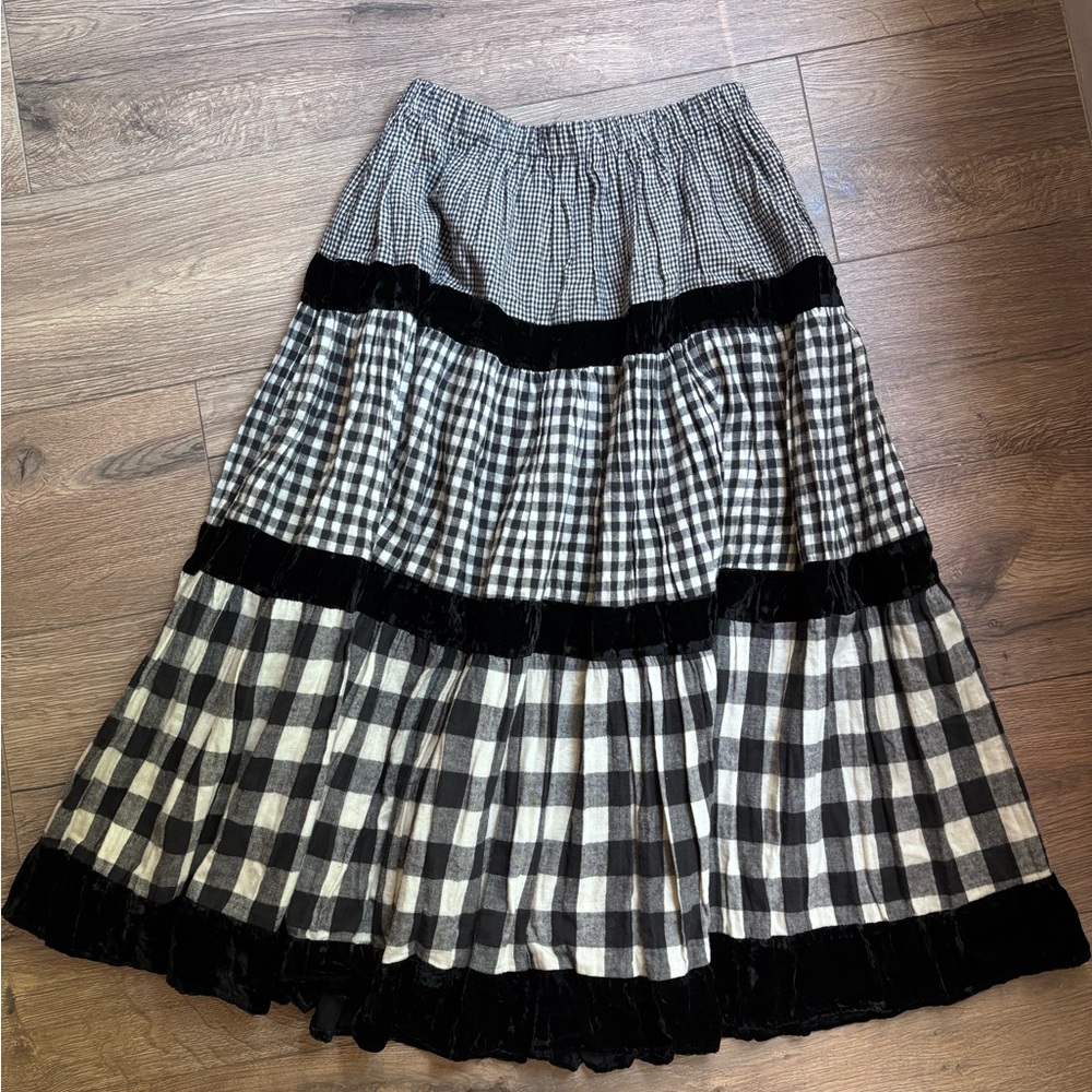Vintage Lucia Lukken Broom Skirt Gingham Prarie Western Cottagecore Black Small - Picture 3 of 9